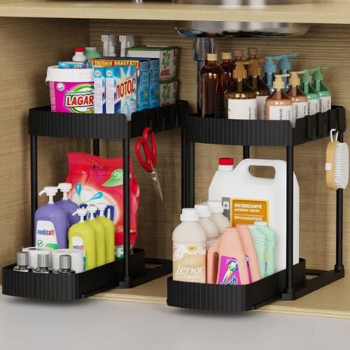 Multi-Purpose Pull-Out Storage Organizers – 2-Pack Under-Sink Cabinet Organizers for Kitchen & Bathroom